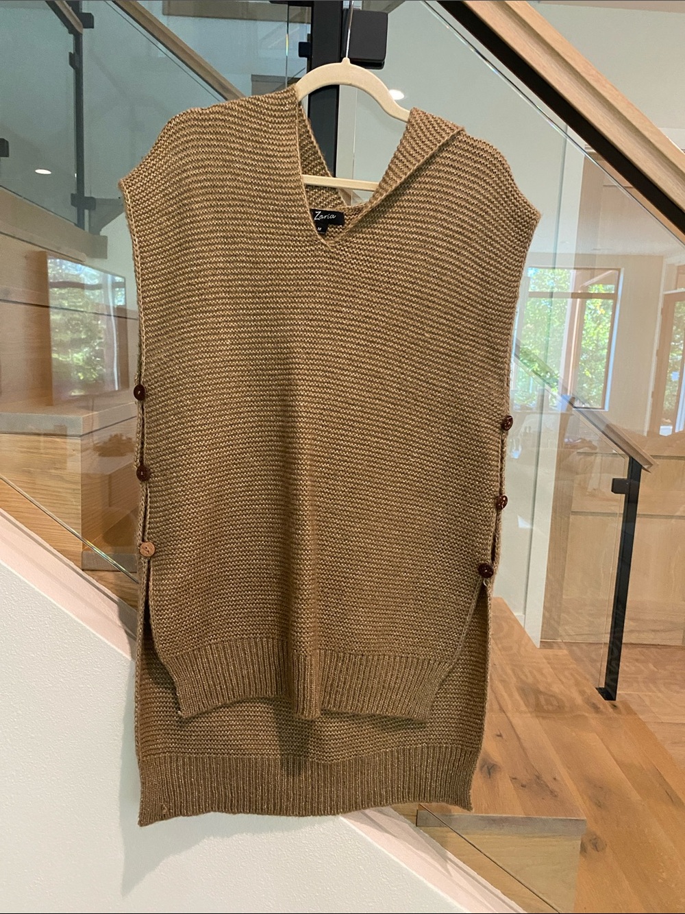 Zoria Woman’s Hooded Knit Sweater Vest in Tan